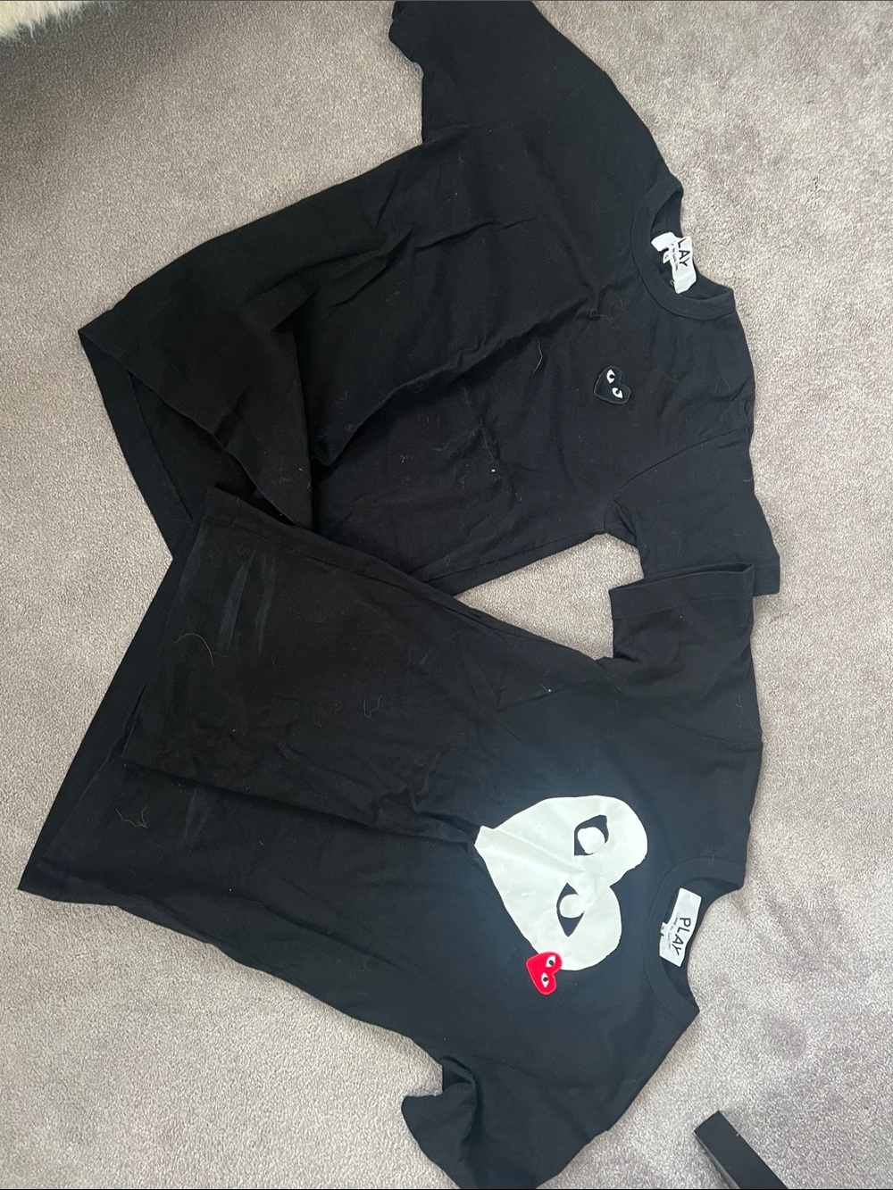 Comme des Garçons PLAY Black Tee with White Heart and Red Heart Logo bundle